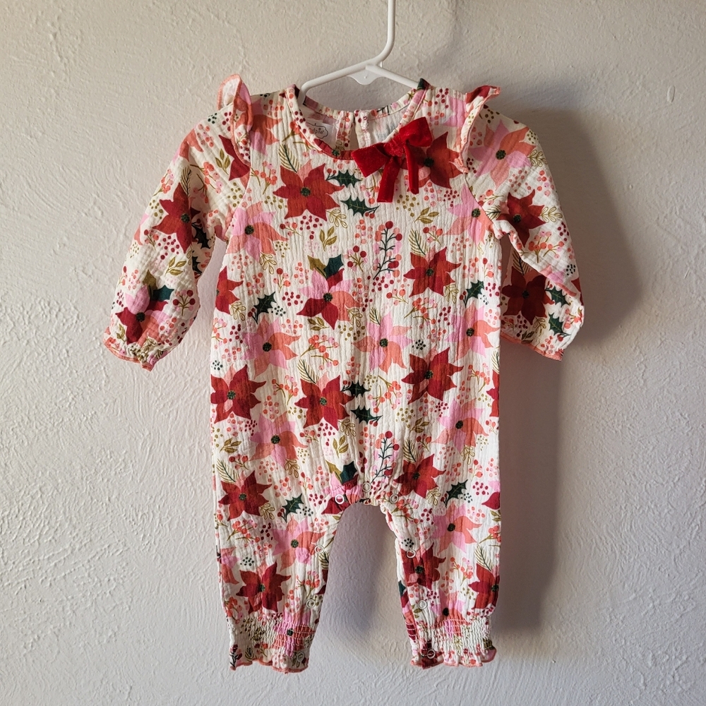 Mud Pie Poinsettia Baby Bodysuit Size  3-6m